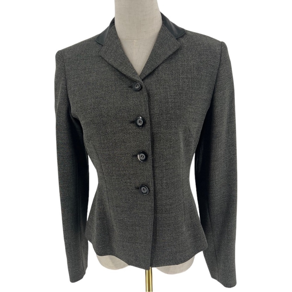 Tahari Gray Blazer with Leather Collar